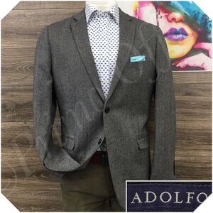 ADOLFO Mens Blazer Sport Coat Two Button Casual Jacket Size 44L Wool‎ Suit